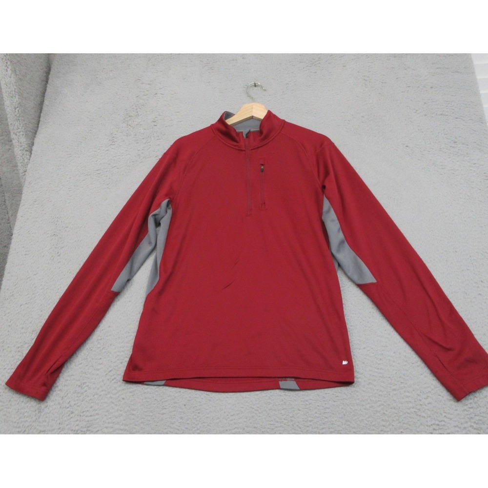 REI 1/4 Zip Performance Pullover Mens Medium Red Gray Mesh Hiking Running